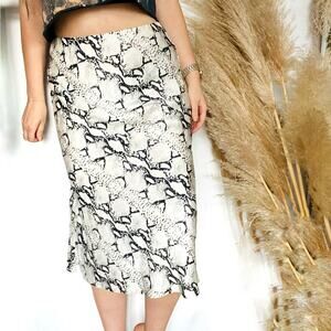 FASHION NOVA Black White Grey Snakeskin Silky Satin Midi High Waisted Skirt XL